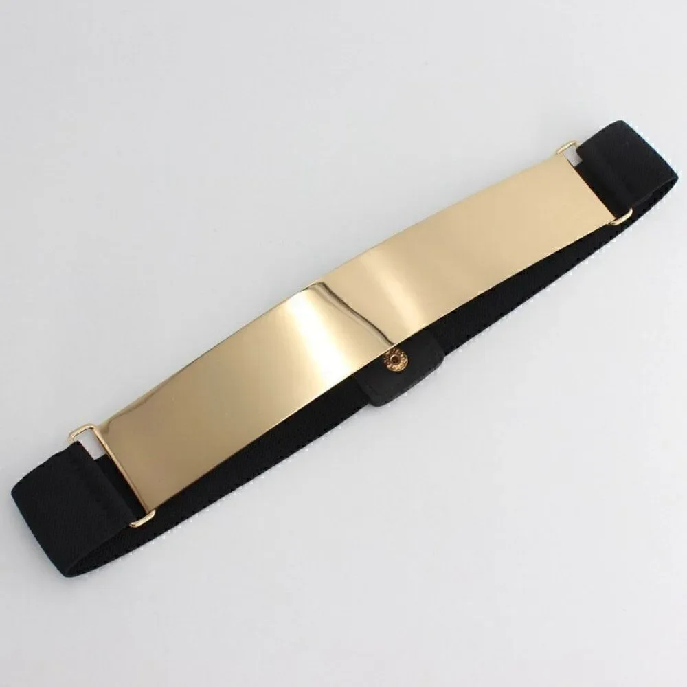 Mirror Gold Silver Tone Metal Plate Elastic Waist Stretchy Dress Belt NEW
